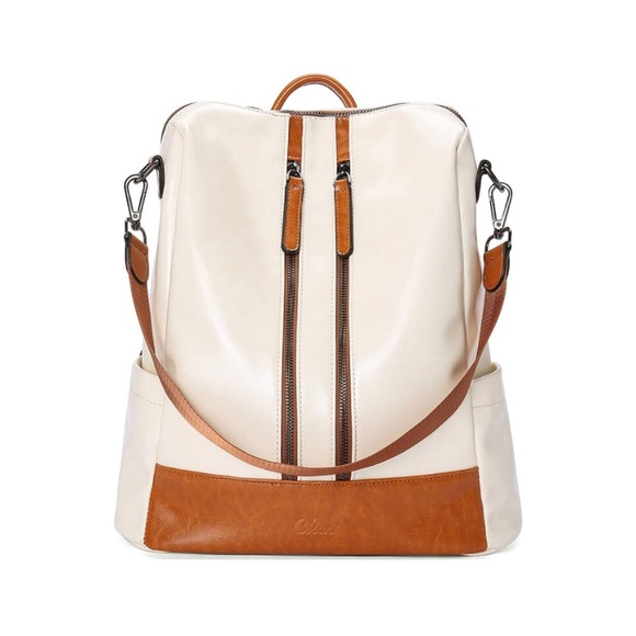 Amazon.com: RAINSMORE Convertible Backpack Purse for Women  Beige Brown High Quality PU Leather Backpack Purse Convertible Large